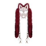 Adolala Faux Fur Furry Animal Wolf Fox Face Mask Werewolf Costume Cosplay Accessory for Halloween Themed Parties
