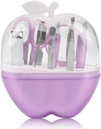 Perfect Pricee 9 Pieces Cutter Cuticle Clipper Pedicure Manicure Set(Apple Shaped design kit) (Set of 9, Purple) Professional Finger & Toe Nail Care Scissors with Mirror
