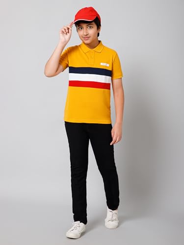 Image of Alan Jones Clothing Boy's Cotton Regular Fit Colorblock Polo T-Shirt