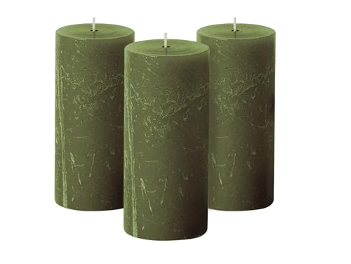 Simply Soson Dark Moss Green Pillar Candle (3 Pack)