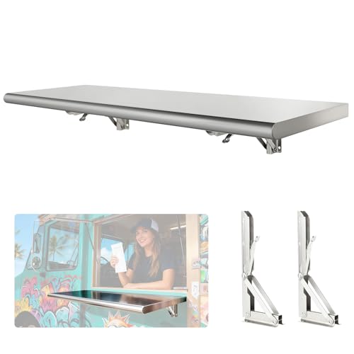 Sidasu 36x12 Inch Folding Concession Shelf, Stainless Steel Food Shelf Stand Serving for Concession Serving Window Food Truck, Kitchen, Counter