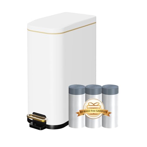 Image of KdbK Bathroom Trash Can with Soft Close Lid, 15L / 4 GallonRectangular Trash Can with Removable Wastebasket, Step Pedal, Slim Wastebasket for Bedroom, Home Office,White