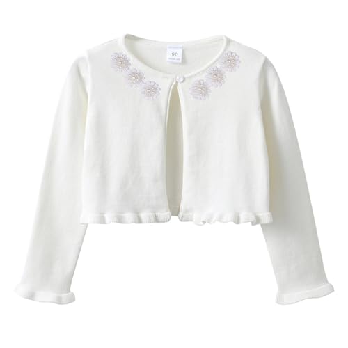 Girls Long Sleeve Bolero Cardigan Kids Lace Flower Knitted Shrug Cropped Sweaters Tops