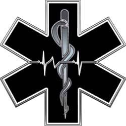 Black and White EMT EMS Star Of Life With Heartbeat - 2" h - REFLECTIVE