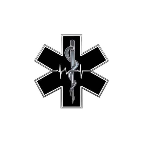 Black and White EMT EMS Star Of Life With Heartbeat - 2" h - REFLECTIVE Cover
