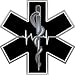 Black and White EMT EMS Star Of Life With Heartbeat - 2" h - REFLECTIVE