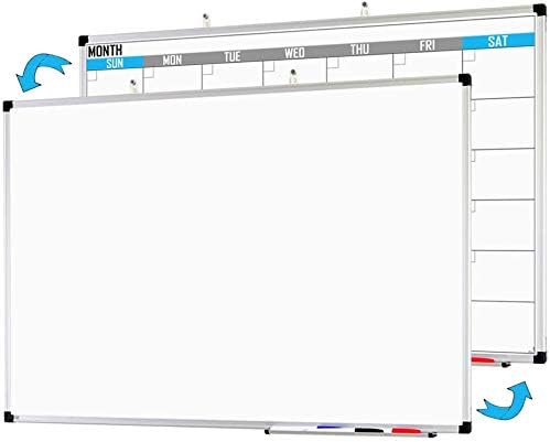 XBoard Dry Erase Calendar Whiteboard 36" x 24" - Double Sided Magnetic Monthly Calendar Dry Erase Board, White Board + Colorful Calendar Board, Framed Monthly Planning Board Silver Aluminium Frame