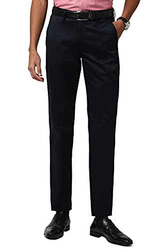 Image of Peter England Men's Slim Fit Mid Rise Navy Trousers