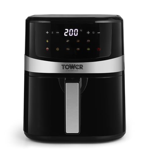 Tower Vortx 4.5L Digital Air Fryer | 1600W | 10 Preset Menus | Cook Samosa, Tikka, Fries & More Oil-Free | 50–200°C | 60-Min Timer | Pre-Heat Mode | 2