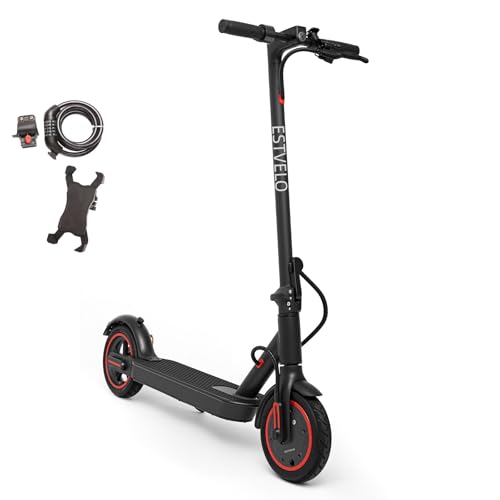 ESTVELO E Scooter S2, Verbreiterter Luftreifen, max. 20 km/h Geschwindigkeit, 20 km Reichweite, Belastung bis 120kg, Regeneratives Bremsen (S2 mit Telefonhalterung & Schloss)