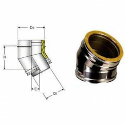 UTILFER Curva Doppia Parete 45° Coibentata Inox 316 Aisi Int 304 Aisi Est 5 Dc Canna, 150-200