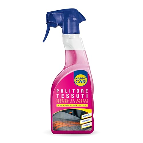 Happy Car - Pulitore Tessuti Interni Auto 750ml - Smacchia, Deterge e Deodora con Profumo di Talco - Per tutti i Tipi di Tessuto