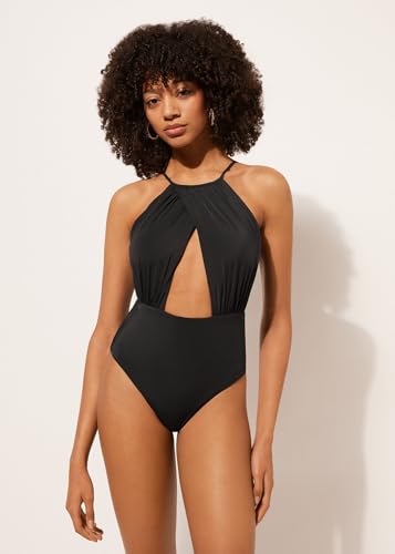 Woman's One Piece Swimsuit Black Halter Neck2