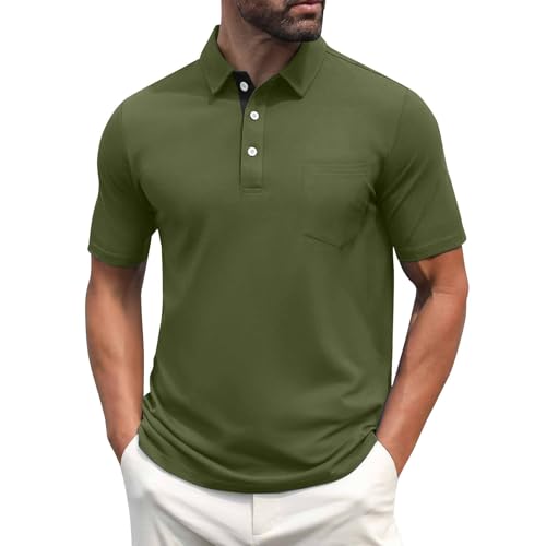 Polo para hombre manga corta algodón piqué 3 botones camisa de golf sólida ajuste clásico camiseta casual de rendimiento miniatura 2