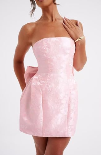 Satin Short Homecoming Dresses for Teens 2025 Strapless Cocktail Mini Party Dresses with Bow4