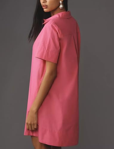 Image of Dsewpaur Short Sleeve Swing Tunic Mini Dress for Women Button Up Shirt Blouse Short Dress Summer Casual Flowy A Line Dress