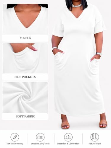 Image of PinkPatty Women's Plus Size Short Sleeve Maxi Dress Casual Loose V Neck Long Dress with Pockets