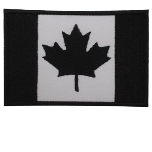 Aufnäher / Bügelbild mit Kanada-Flagge, bestickt, für Kleidung etc., 9 x 6 cm, Schwarz