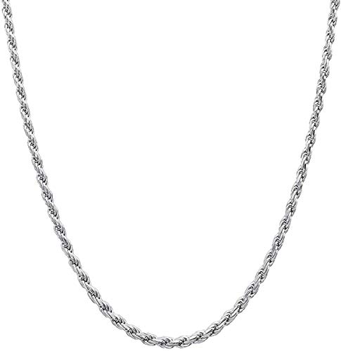 Savlano 925 Sterling Silver 2mm Solid Italian Rope Diamond Cut Twist Link Chain Necklace With Gift Box For Men & Women - Made in Italy (22, 2mm)