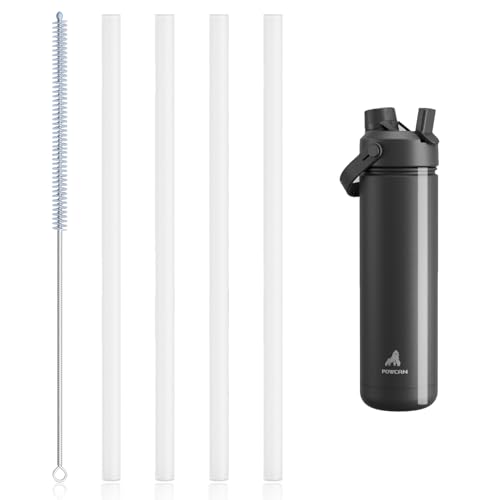 POWCAN Replacement Straw Set, 4 Reusable Straws & 1 Cleaning Brush, Fits 12–64oz Insulated Water Bottles, Food-Grade, Safe and Odor-Free Water Bottle Accessories (26oz)