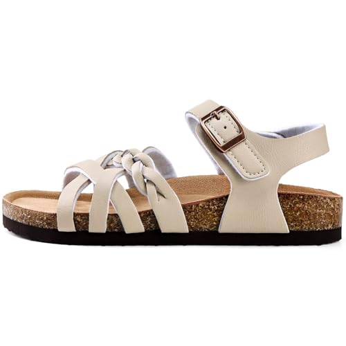 Image of Torotto Girls Sandals with Cork Footbed Adjustable Buckle Casual Slides Sandals Open Toes Flat for Kids Toddler