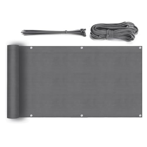 Sekey Balkon Sichtschutz Wetterfest Balkonabdeckung HDPE 220 g/m², 75x300cm, Leicht Transparent Wind- und UV-Schutz, mit Ösen, Nylon Kabelbinder und Kordel, Anthrazit