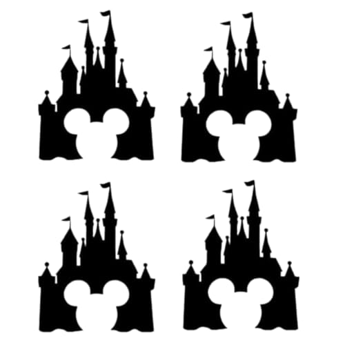 Pack of 6 Fairytale Castle with Mouse Face Mickey Inspired Novelty Decal (Black, 10cm x 7.5cm)