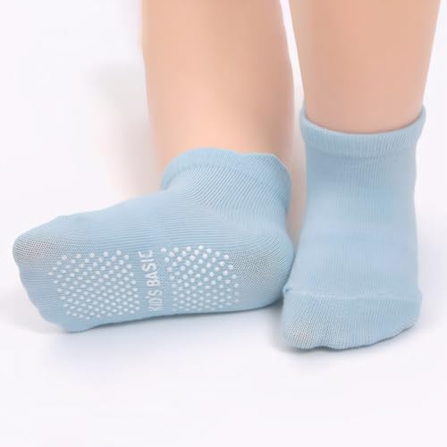 DRASEX Baby Non Slip Grip Ankle Socks 6 Pairs Cotton Socks with Non Skid Soles for Infants Toddlers Kids Boys Girls