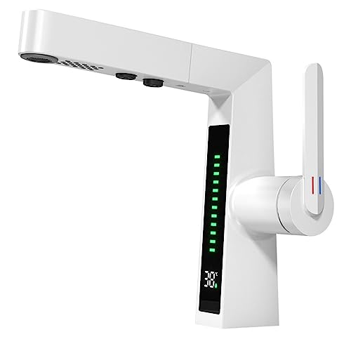 Robinet de lavabo de salle de bain à LED et mitigeur extractible en laiton