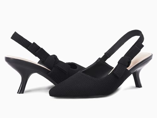 Image of Coutgo Womens Slingback Kitten Heels Closed Pointed Toe Bowknot Knitted Slip On Work Pumps Dress Shoes
