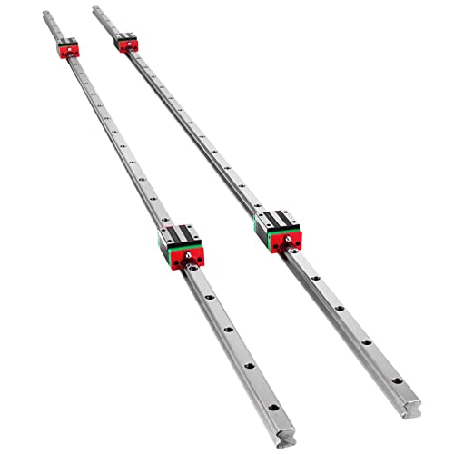 VEVOR Linear Guide Rail, 2 x HSR 15-1500 mm, with 4Pcs Pillow Block Carriage Bearing Block, Slotted Block Square Block Linear Rail for CNC Routers, CNC Grinding Machines, Industrial Machinery Printing