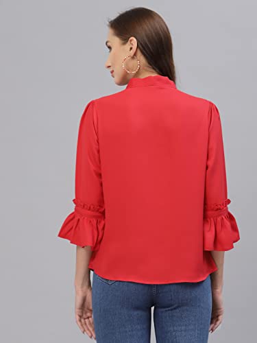 Image of Style Quotient Women Solid Red Polymoss Regular smart Casual Top