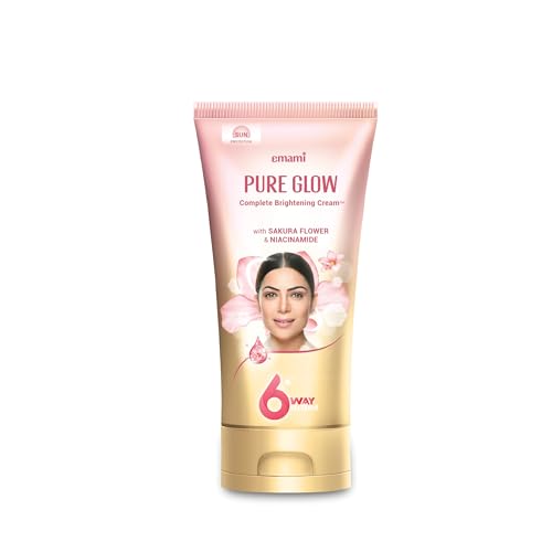 Image of Emami Pure Glow Complete Brightening Cream 50g | with Japanese Sakura Flower & Niacinamide for 2X Brightness & +50% Moisturisation | Mineral-Oil Free, Paraben-Free