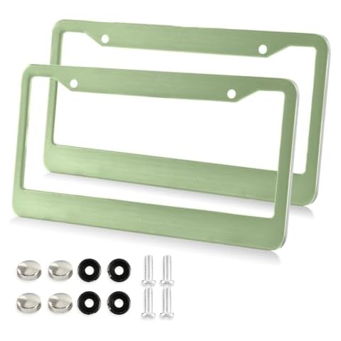 YETTASBIN Sage Green Solid Color License Plate Frames, Decorative License Plate Covers, 2 Packs Universal Aluminum Tag Frame with 2 Holes & Screw Caps for Front and Rear Car Tags, Round Hole Cover