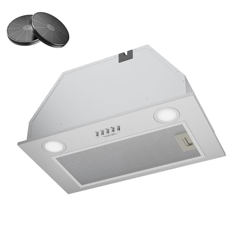 Hermitlux Campana Extractora Encastrable 52 cm, 750 m³/h ultra silenciosa 68 dB, clase A, 3 velocidades, evacuación/recirculación con filtro de carbón activo, LED, acero inoxidable