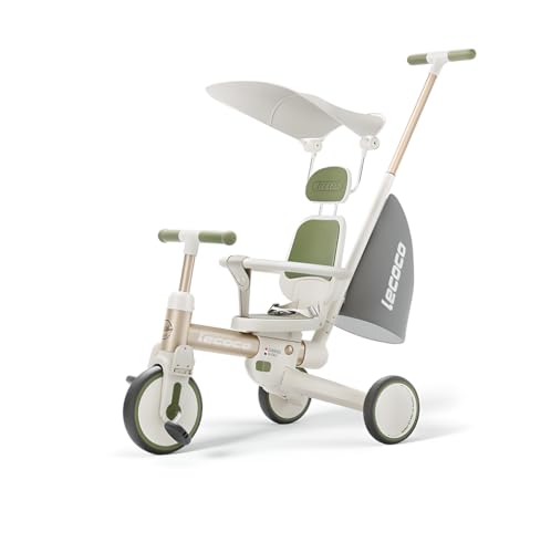 Gorocking 三輪車 折りたたみ 3色 カジキリ押し棒付き 組み立て簡単 対象年齢1.5～5歳 (ガード＋サンシェード, グリーン)