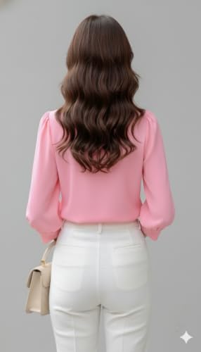 Image of Messica Women Brown Solid Cotton Blend Knitted Top | Ruffle Neck | 3 /4 Sleeve | Regular Fit Casual Office Wear Top