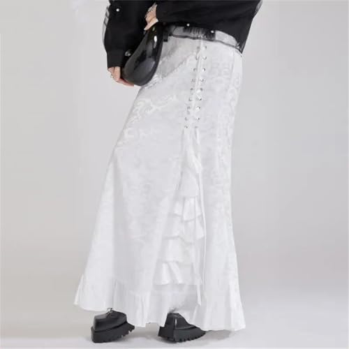 Women's Vintage Maxi Skirt Patchwork Ruffles Irregular Lace-Up Prints High-Waisted Long Skirts2