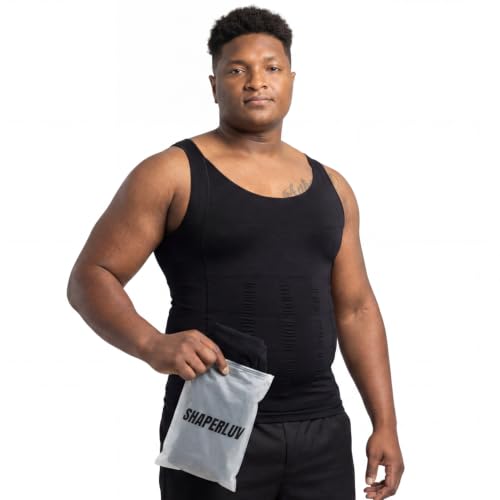 SHAPERLUV Mens Compression Tank Top Sleeveless Body Shaper for Men Slimming Shapewear Undershirt Chest Compression Shirts with Back Support Tummy Control Vest Black XX-Large Pack of 1
