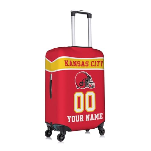 Image of Custom Kansas City Luggage Cover Personalized Football Style Suitcase Cover with Name Number Customized Washable Elastic Sports Travel Suitcase Protector for Business Vacation Gifts