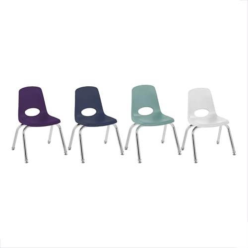 Image of FDP 12 inch School Stack Chair,Stacking Student Seat with Chromed Steel Legs and Nylon Swivel Glides For In-Home Learning or Classroom - Contemporary /Purple (4-Pack), 14004-CTPU