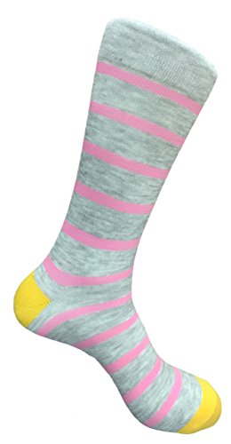 Candy Stripes Grey, Pink, Yellow Dress Crew Socks2