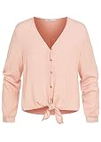 Hailys Damen V-Neck Langarm Blusen Shirt Knopfleiste Bindedetail vorne rosa