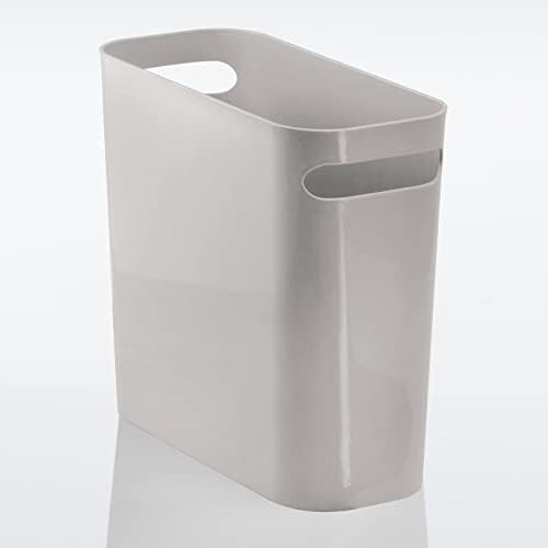 mDesign Waste Bin with Handles - Waste Paper Bin Made of Sturdy Plastic - Modern Design Ideal as a Bathroom Bin - Grey