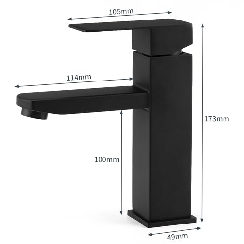 Torneira Banheiro Luxo Bacias Quadrada 1/4 Volta 304 Inox Aço Preta Bancada Pia Banheiro