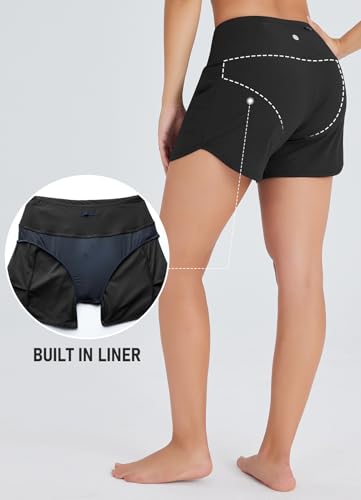 Women's 4" Swim Shorts High Waisted UPF50+ Board Shorts Tummy Control Boy Shorts Swimsuit Bottoms2