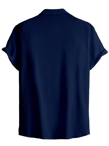 Image of Men Shirt | Black Solid Textured Casual | Regular Fit | Short Sleeve | Mandarin /Chinese Collar | Cotton Fabric | Stylish Office Summer Wear Shirt for Men