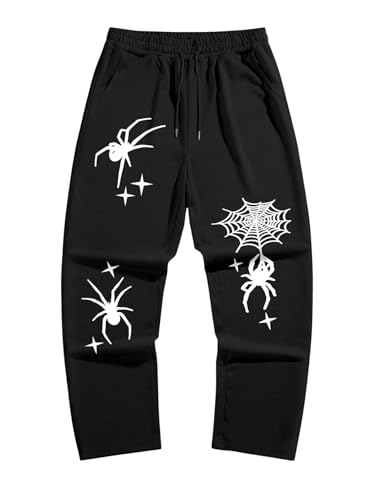 SHENHE Men's Graphic Sweatpants Spiderweb Print Drawstring Low Rise Y2k Pants Streetwear3