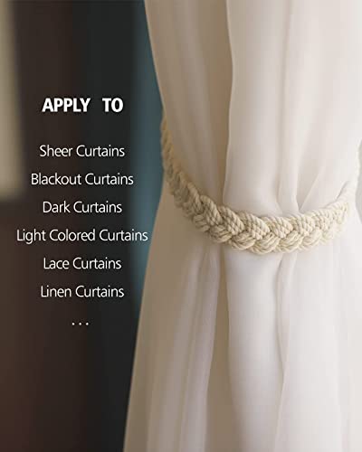 SunVFaFa Tie Backs for Curtains 2 Pack,Indoor Outdoor Curtain Tiebacks Rope, 25in Rustic Boho Curtain holdbacks for Sheer Curtains Home Office Farmhouse Patio Nautical Decorative Window Drapes, Beige - Image 4