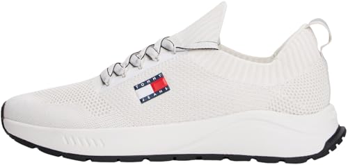 Tommy Jeans Herren Runner Sneaker Knitted Low Top, Weiß (Ecru), 43